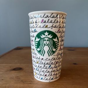 NWOT Travel Mug Starbucks Holiday 2011 Ceramic Falalalala